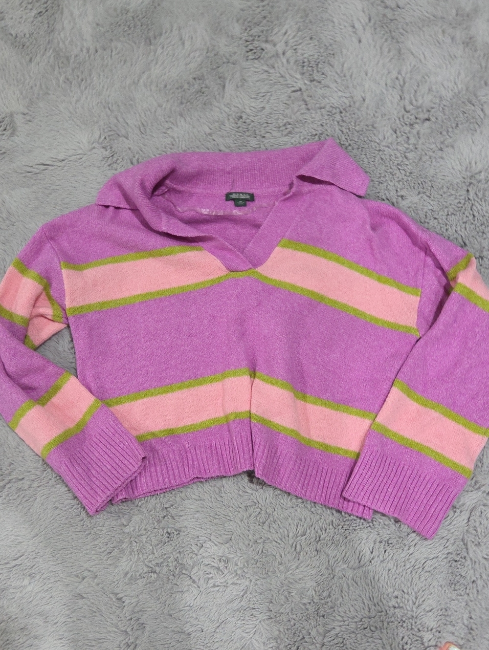 Target Wild Fable Cropped Pink & Green Striped Women's Sweater